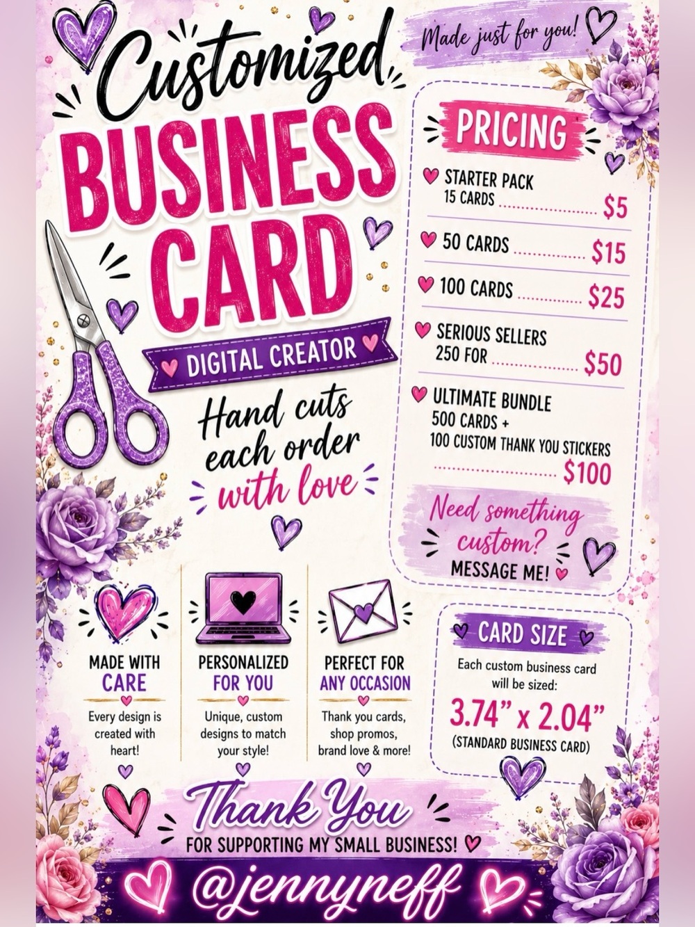 Customized Business Cards (100), Handmade